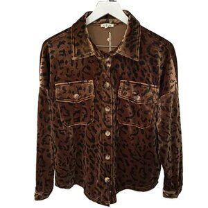 JODIFL Velvety Leopard Velour Shacket Button Front Women’s Size Large NWT